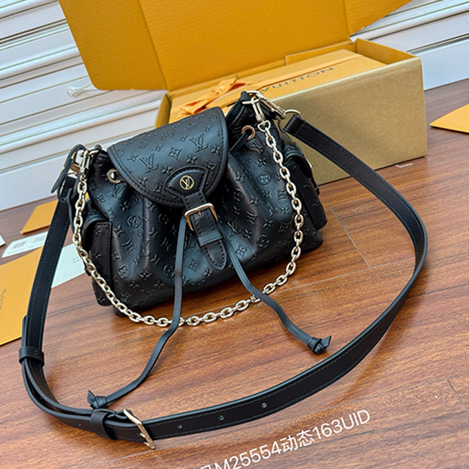 lv louis vuitton black monogram empreinte drawstring crossbody bag #m25554